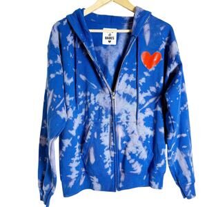 BFFS & Babes Blue Hand Tie Dyed Red Heart USA Full Zip Hoodie Unisex Medium